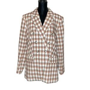 Nine West Womens Plaid‎ Double Breasted Boyfriend Blazer Size M Preppy Academia
